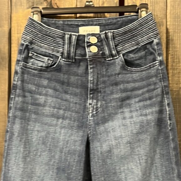 Frame Denim Jeans 27 Triple Binding Wide Leg Flare High Waist Naples Blue Double - Picture 7 of 12